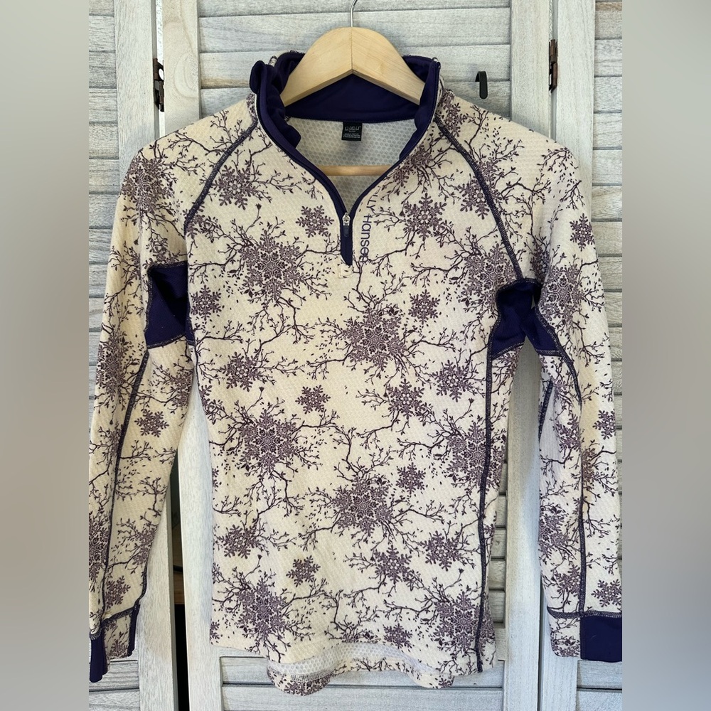 Helly Hansen Cream and Purple Wool Blend Pullover